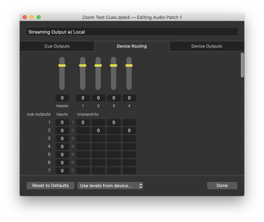 Qlab Device Routing settings