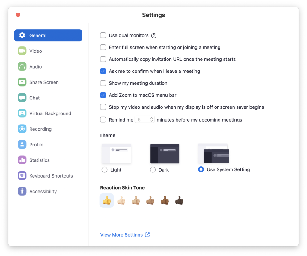 Zoom general settings